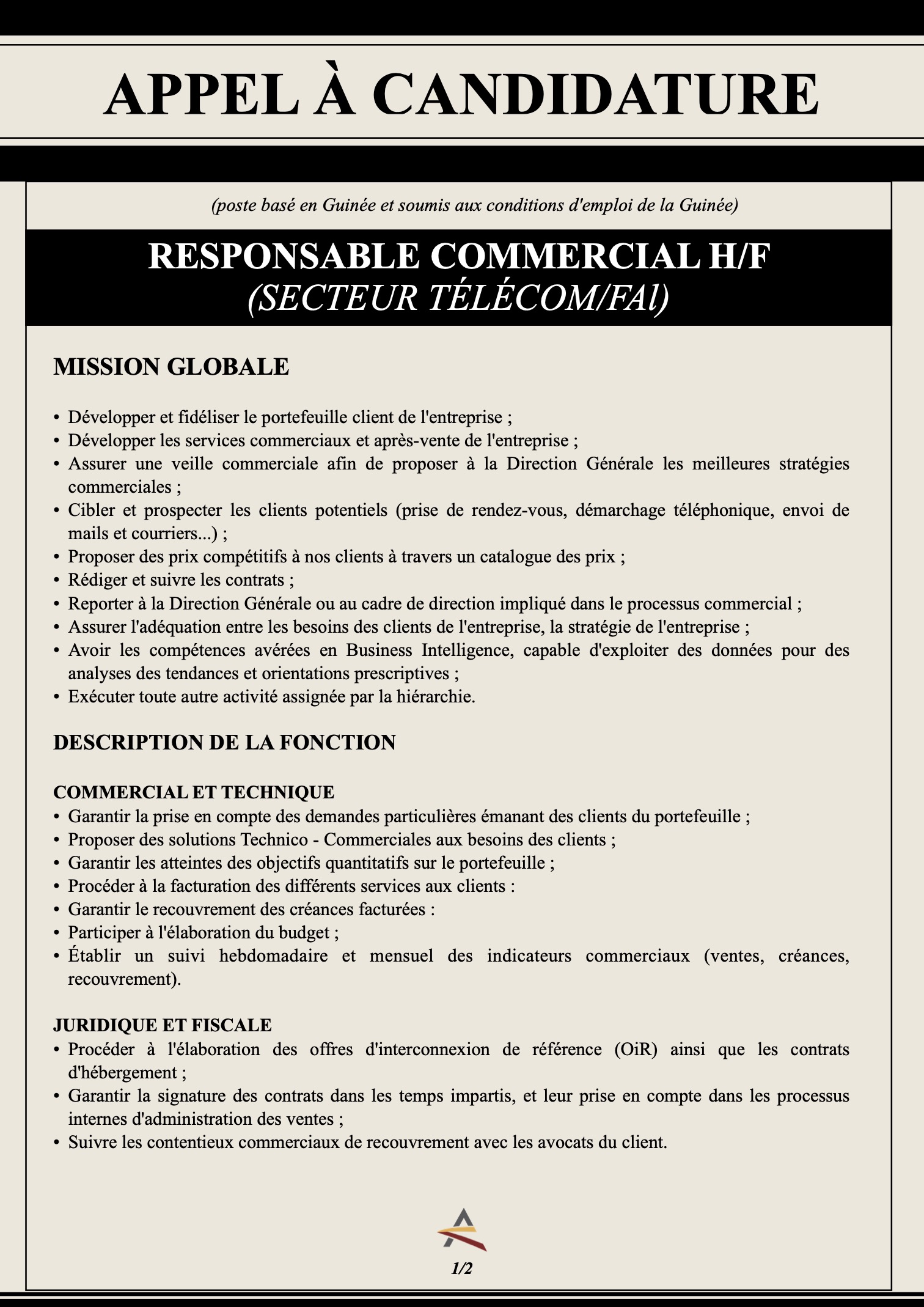 1 RESPONSABLE COMMERCIAL TRUST AFRICA